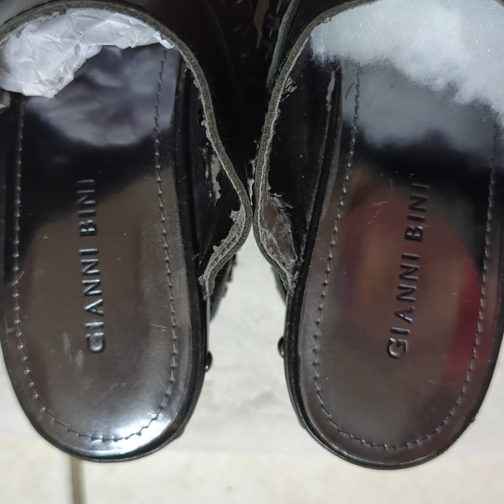 Gianni Bini Black Leather Studded Wood Platform Clogs Size 9M - Picture 6 of 10